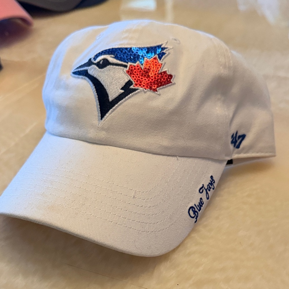 Blue Jays White Sequin Logo Baseball Cap by '47